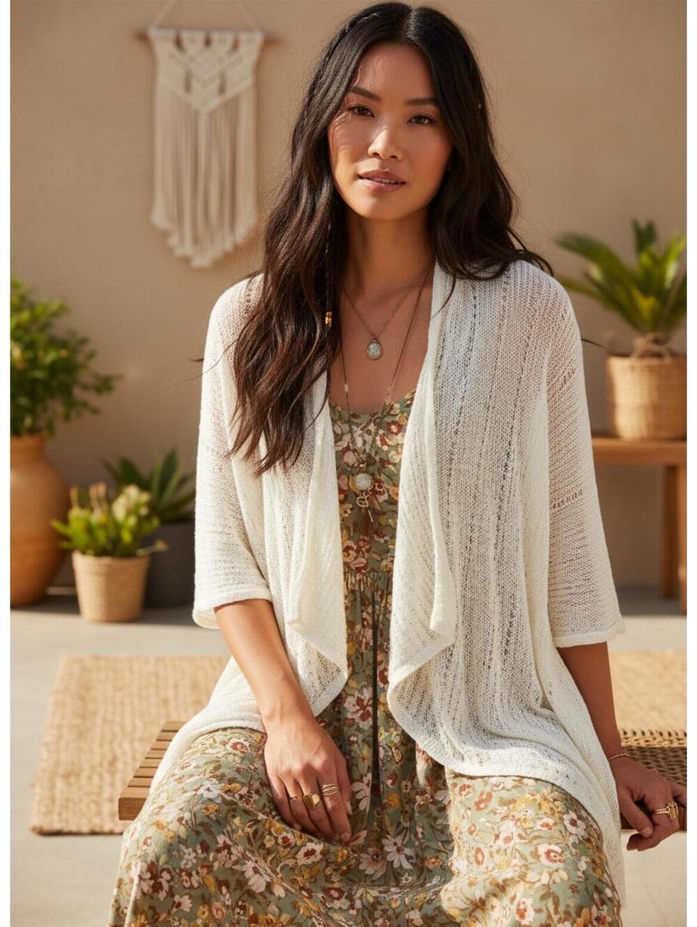 🤍 Boho Lightweight Open Knit Cardigan Guess Draped Style